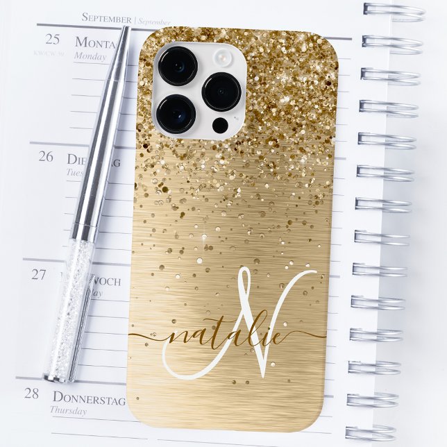 Imitate Gold Brushmetall Glitzer Print Monogram Na Case-Mate iPhone Hülle (Von Creator hochgeladen)