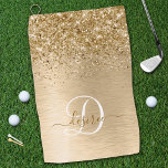 Imitate Gold Brushmetall Glitzer Print Monogram Na Golfhandtuch<br><div class="desc">Dieses schicke Golftücher-Design mit hübschem silberfarbenem Glitzer auf einer Rose mit goldfarbenem metallischem Hintergrund ist einfach zu personalisieren.</div>