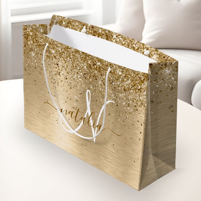 Imitate Gold Brushmetall Glitzer Print Monogram Na Große Geschenktüte (Von Creator hochgeladen)