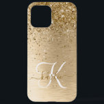 Imitate Gold Brushmetall Glitzer Print Monogram Na iPhone 12 Pro Max Hülle<br><div class="desc">Dieses schicke iPhone-Gehäuse mit hübschem vergoldeten Glitzer auf goldgebürstetem metallischem Hintergrund ist einfach zu personalisieren.</div>
