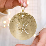 Imitate Gold Brushmetall Glitzer Print Monogram Na Keramik Ornament<br><div class="desc">Dieses trendige,  schicke Ornament-Design mit hübschem vergoldetem Glitzer auf goldgebürstetem metallischem Hintergrund ist einfach zu personalisieren.</div>