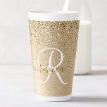 Imitate Gold Brushmetall Glitzer Print Monogram Na Milchtasse<br><div class="desc">Dieses trendige Design aus Latte-Tasse mit hübsch vergoldeten Imitate-Glitzer auf goldgebürstetem metallischem Hintergrund ist einfach zu personalisieren.</div>