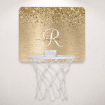 Imitate Gold Brushmetall Glitzer Print Monogram Na Mini Basketball Netz<br><div class="desc">Dieses schicke Basketballkorb-Design mit hübschem goldglänzenden Glitzer auf goldgebürstetem metallischem Hintergrund ist einfach zu personalisieren.</div>