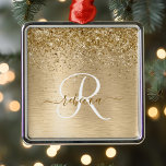 Imitate Gold Brushmetall Glitzer Print Monogram Na Ornament Aus Metall<br><div class="desc">Dieses trendige,  schicke Ornament-Design mit hübschem vergoldetem Glitzer auf goldgebürstetem metallischem Hintergrund ist einfach zu personalisieren.</div>