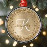 Imitate Gold Brushmetall Glitzer Print Monogram Na Ornament Aus Metall<br><div class="desc">Dieses trendige,  schicke Ornament-Design mit hübschem vergoldetem Glitzer auf goldgebürstetem metallischem Hintergrund ist einfach zu personalisieren.</div>