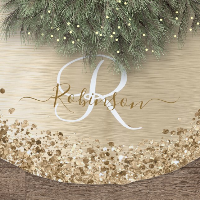 Imitate Gold Brushmetall Glitzer Print Monogram Na Polyester Weihnachtsbaumdecke (Von Creator hochgeladen)