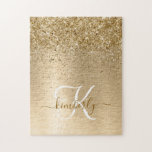 Imitate Gold Brushmetall Glitzer Print Monogram Na Puzzle<br><div class="desc">Dieses schicke Puzzle-Design mit hübschem goldglänzenden Glitzer auf goldgebürstetem metallischem Hintergrund ist einfach zu personalisieren.</div>