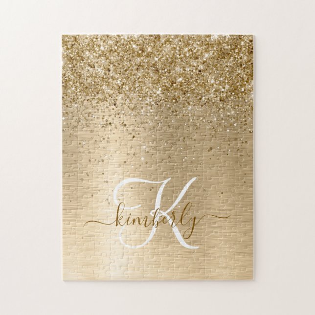 Imitate Gold Brushmetall Glitzer Print Monogram Na Puzzle (Vertikal)