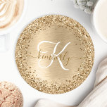 Imitate Gold Brushmetall Glitzer Print Monogram Na Runder Pappuntersetzer<br><div class="desc">Dieses schicke Untersetzer-Design mit hübsch vergoldeten glänzenden Imitate-Glitzer auf goldgebürstetem metallischem Hintergrund ist einfach zu personalisieren.</div>