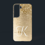 Imitate Gold Brushmetall Glitzer Print Monogram Na Samsung Galaxy Hülle<br><div class="desc">Dieses schicke Gehäuse mit hübschem goldglänzenden Glitzer auf goldgebürstetem metallischem Hintergrund ist einfach zu personalisieren.</div>