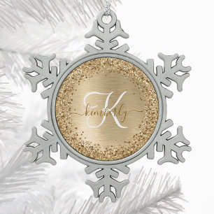 Imitate Gold Brushmetall Glitzer Print Monogram Na Schneeflocken Zinn-Ornament