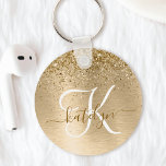 Imitate Gold Brushmetall Glitzer Print Monogram Schlüsselanhänger<br><div class="desc">Dieses schicke Design mit hübschem goldglänzenden Glitzer auf goldgebürstetem metallischem Hintergrund ist einfach zu personalisieren.</div>