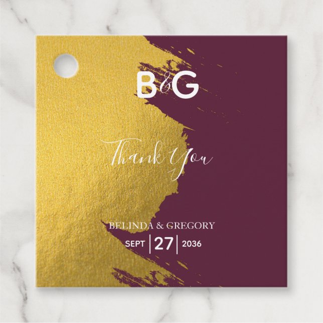 Imitate Gold Burgund, Monogram Wedding Geschenk Geschenkanhänger (Vorderseite)
