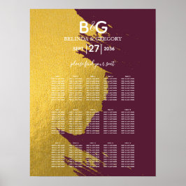 Imitate Gold Burgundy, Mongram Seating Chart Poster