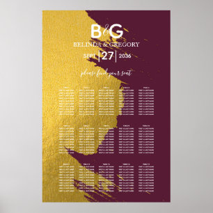 Imitate Gold Burgundy, Mongram Seating Chart Poster