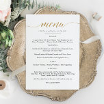 Imitate Gold Calligraphy Menu Flat Card Menükarte<br><div class="desc">Einfache Klassik & Elegante Hochzeitsmenü. Ein elegantes Design in Gold, Schwarz und Weiß oder jeder beliebigen Hintergrundfarbe. Klicken Sie einfach auf den Link, um den Text anzupassen, der unter dem Bereich für die Textpersonalisierung rechts angezeigt wird, und wählen Sie Ihren eigenen Farbhintergrund aus. Dieses Schild Poster-Template macht es einfach und...</div>