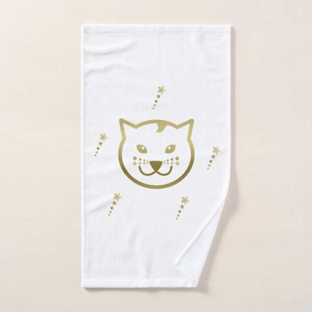 Imitate Gold Cat Face - Benutzerdefinierte Hinterg Badhandtuch Set (Handtuch)