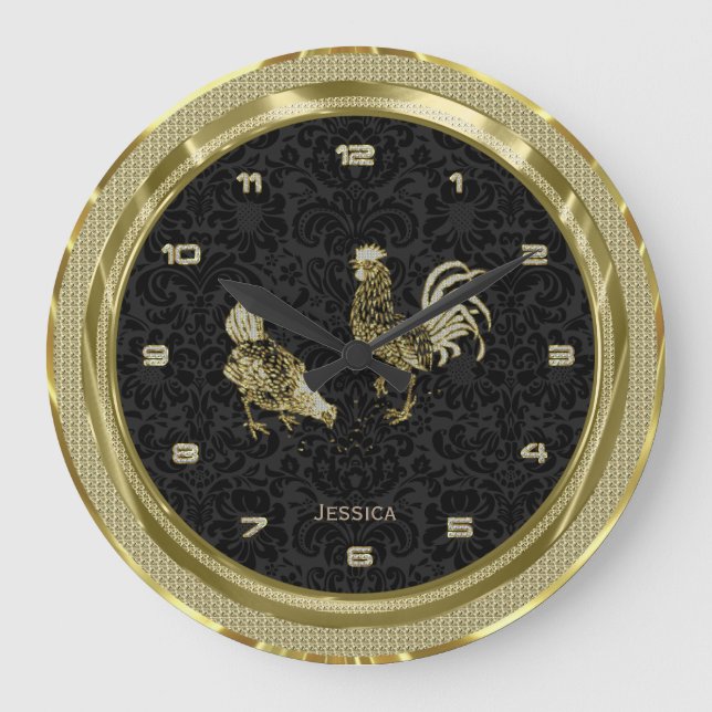 Imitate Gold Chips mit schwarzem Hintergrund 2 Große Wanduhr (Vorderseite)