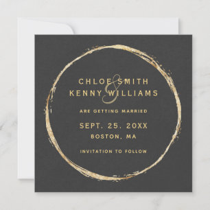 Imitate Gold Circle & Rustic Kraft Paper Square Save The Date