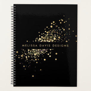 Imitate Gold Confetti auf Black Appointing Book Planer