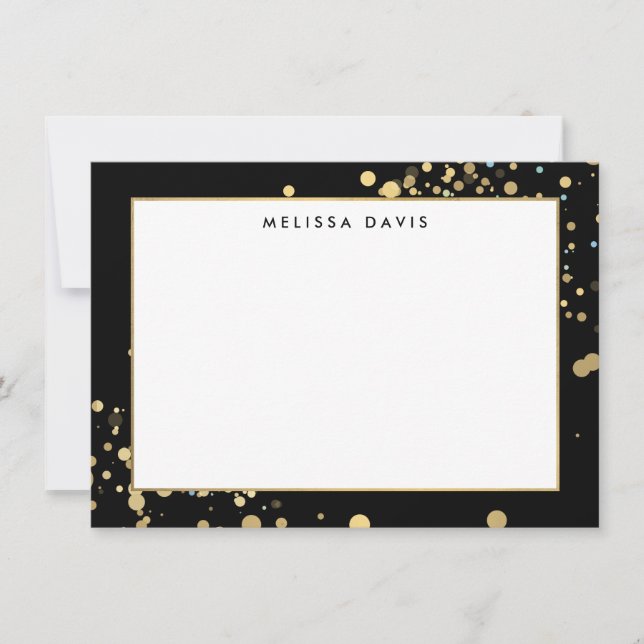 Imitate Gold Confetti auf Black Flat Notecard Mitteilungskarte (Vorderseite)