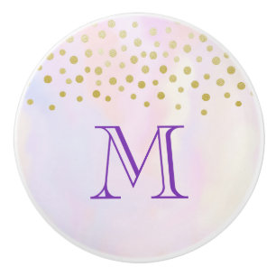 Imitate Gold Confetti auf Lila Aquarellfarbenmonog Keramikknauf