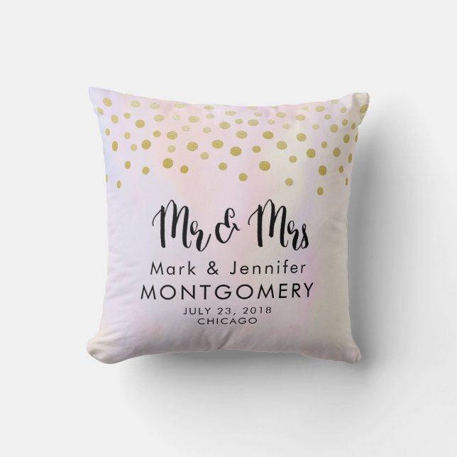 Imitate Gold Confetti auf Lila Wasserfarbe Mr. & M Kissen (Vorderseite)