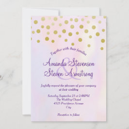 Imitate Gold Confetti auf Lila Wasserfarbenhochzei Einladung