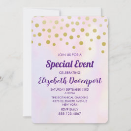 Imitate Gold Confetti auf Lila Watercolor-Party Einladung