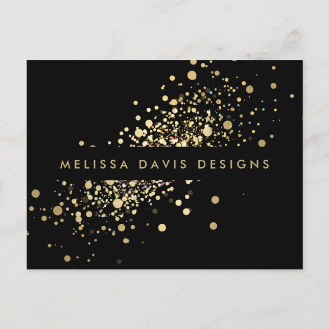 Imitate Gold Confetti Black Modern Postcard Postkarte (Vorderseite)