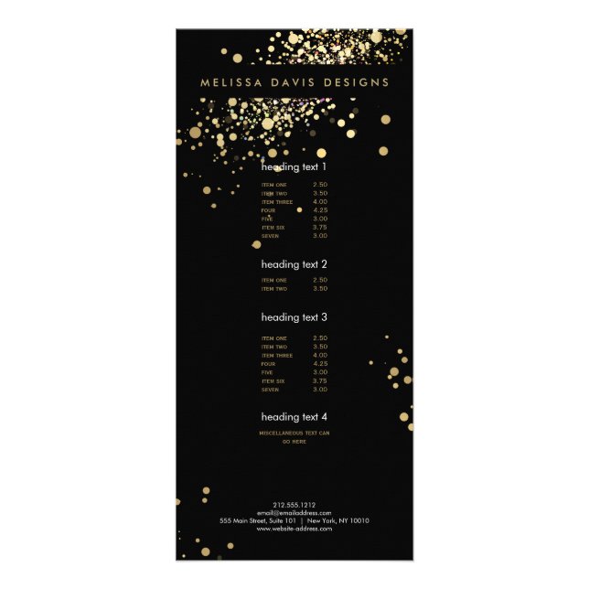 Imitate Gold Confetti Black Modern Rack Card Werbekarte (Vorne)