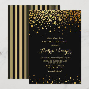 Imitate Gold Confetti Dots Black Couples Dusche Einladung