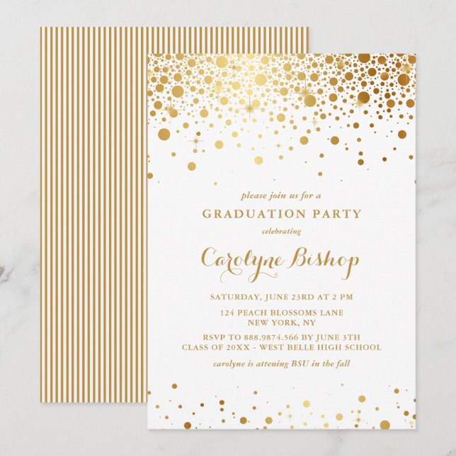 Imitate Gold Confetti Dots Graduation Party Einladung (Vorne/Hinten)