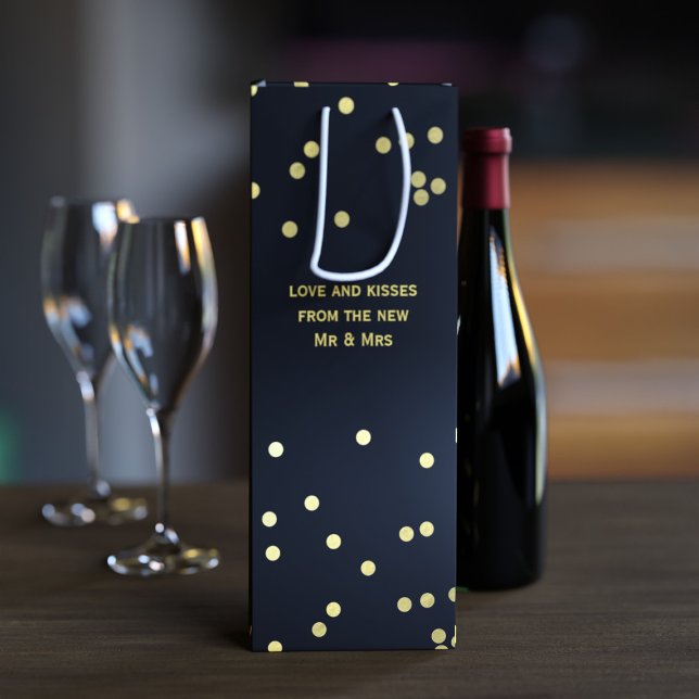 Imitate Gold Confetti Dots Matte Black Wine Gesche Geschenktüte Für Weinflaschen (Von Creator hochgeladen)
