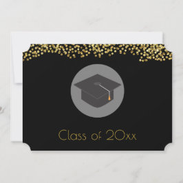 Imitate Gold Confetti & Graduation Cap Class 20xx Einladung