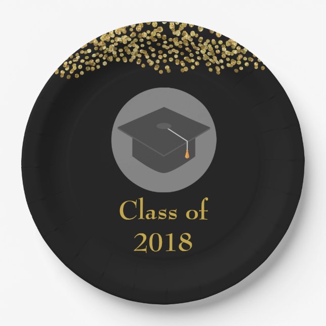 Imitate Gold Confetti & Graduation Cap Class 20xx Pappteller (Vorderseite)