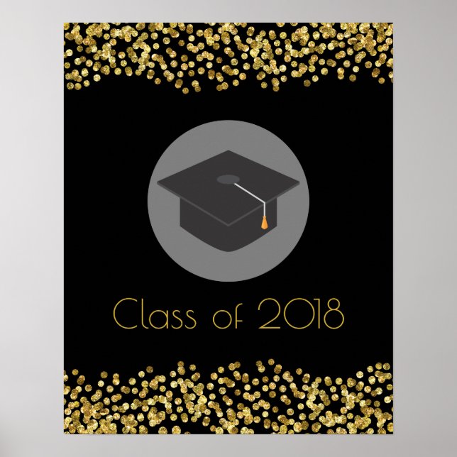 Imitate Gold Confetti & Graduation Cap Class 20xx Poster (Vorne)