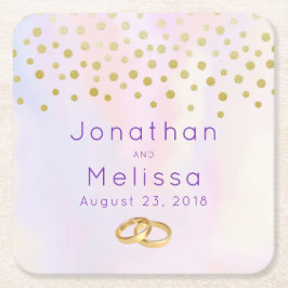 Imitate Gold Confetti Lila Wasserfarbe Rechteckiger Pappuntersetzer