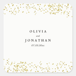 Imitate Gold Confetti Moderne Hochzeitsticker Quadratischer Aufkleber