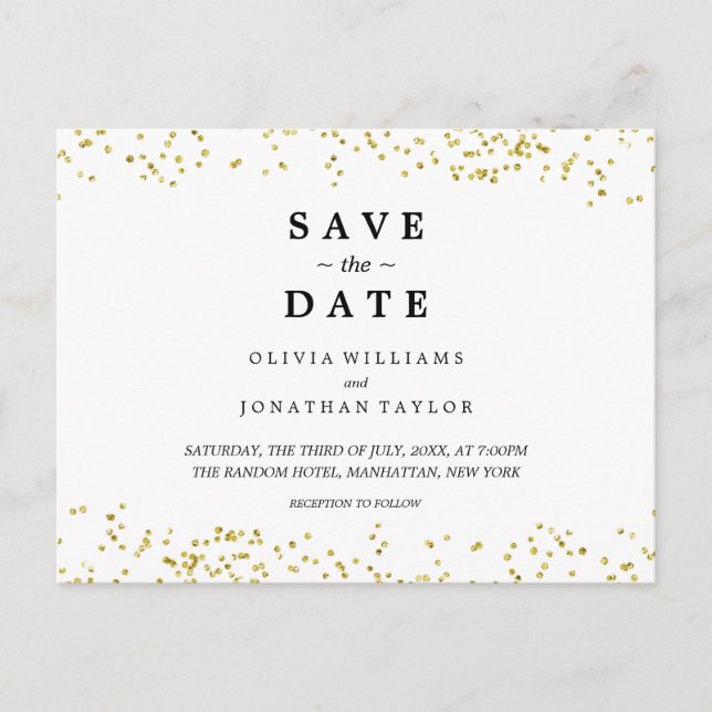 Imitate Gold Confetti | Save the Date Postkarte (Vorderseite)