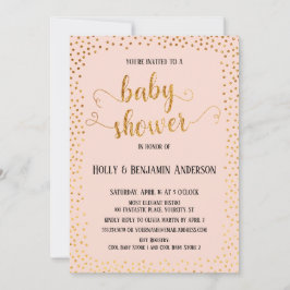 Imitate Gold Confetti Typografie Blush Baby Dusche Einladung