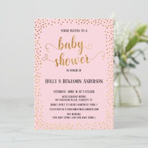Imitate Gold Confetti Typografie Pink Baby Dusche Einladung