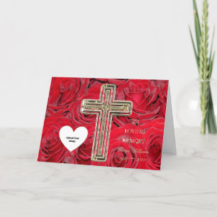Imitate Gold Cross in Love Memory Floral Rote Rose Feiertagskarte