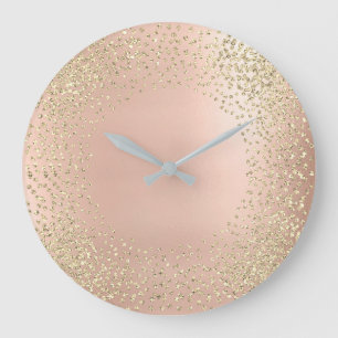 Imitate Gold Crystal Confetti Glitzer Rosa Große Wanduhr