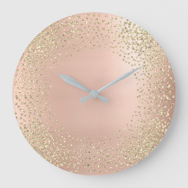 Imitate Gold Crystals Confetti Glitzer Rosa Große Wanduhr (Vorderseite)