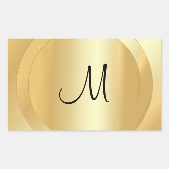 Imitate Gold Custom Hand Script Monogram Template Rechteckiger Aufkleber (Vorderseite)