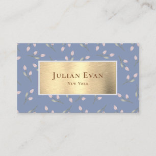 Imitate Gold Dusty Blue Floral Business Card Visitenkarte