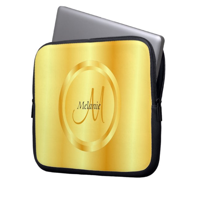 Imitate Gold Elegante Moderne Monogram Trendy Temp Laptopschutzhülle (Vorderseite Links)