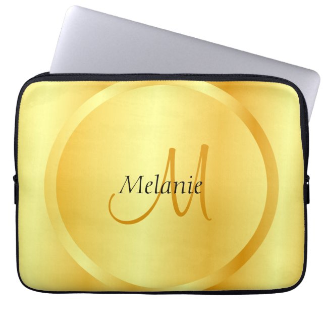 Imitate Gold Elegante Moderne Monogram Vorlage Laptopschutzhülle (Vorderseite)