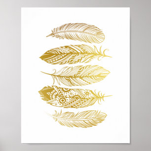 Imitate Gold Feathers Tribal Print Poster